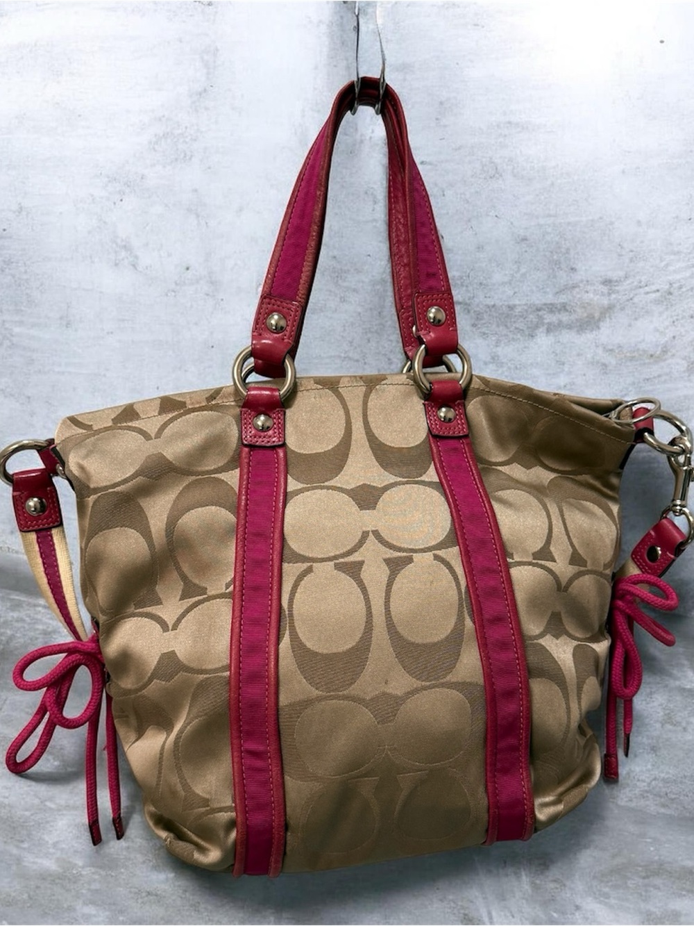 Coach Signature Canvas Tote with Pink Trim - Picture 4 of 14